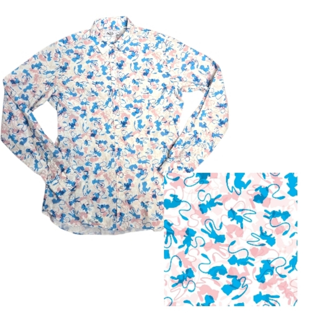 POKEMON Original Stitch hidden Mew blue and pink long sleeve button up shirt S - Picture 1 of 9